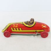 J Chein Tin Windup #52 Race Car, Works