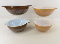 Vintage Pyrex 4 Pc Woodland Brown Handle Bowl Set