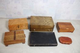 6 Vintage Wooden & Leather Dresser Boxes