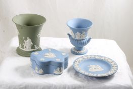 4 Wedgwood Jasperware Trinket Dish, Box & Vases