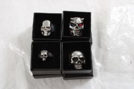 4 NIB Biker Gothic Devil Skull Rings in Boxes