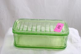 Uranium Glass Rectangle Refrigerator Jar w/Lid