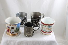 5 Antique Metal & Porcelain Shaving & Other Mugs