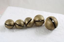 Antique Lot of 5 Brass Sleigh Bells