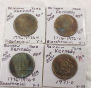 4 Rainbow Toned Kennedy Half Dollars
