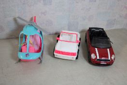 Barbie Doll Jeep, Helicopter, Ken Mini Cooper Car