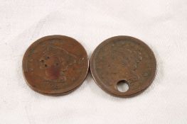 2 Large Cents 1852 & One is Holed
