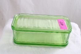 Uranium Glass Rectangle Refrigerator Jar w/Lid