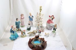 Petrified Wood Ashtray & 14 Japan Figurines