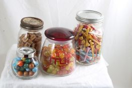 Jars of Marbles, Wood Letter Tiles, Wood Golf Tees