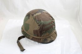Vietnam Era Helmet w/Liner, Camo Cover Woodland