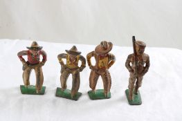 3 Cowboys & 1 Soldier Cast Iron Toy Figures