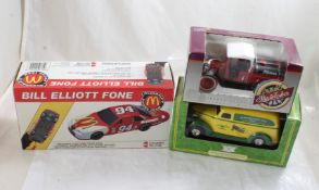2 Diecast Truck Banks NIB, Race Car Phone NIB