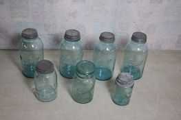 7 Aqua Pint, Quart, Half Gallon Canning Jars