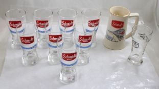 8 Schmidt Beer Glasses, Stein, 1 Country Club Malt