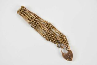 A gold plated gate link bracelet with 9ct padlock clasp.