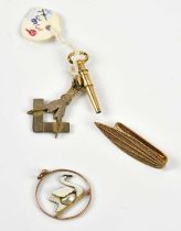 A yellow metal enamel and pearl set pendant, formed as a swan swimming, and a 9ct yellow gold tie