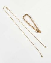 A 9ct yellow gold gate link bracelet with padlock clasp and a 9ct yellow gold necklace (af),