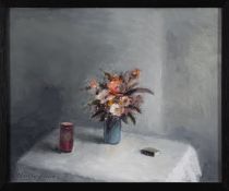 Gerald Müller-Simon (22. August 1931 - 19. Januar 2023) Stilleben, 2019, Öl auf Hartfaser