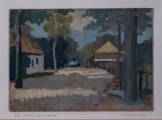 Günther Berger (1930 – 2024) Straße auf dem Darß, 1952, Tempera auf Hartfaser auf Papier