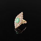 Smaragd Diamant Ring, 500/12k Rotgold (getestet), Gesamtgewicht 5g, mittig Smaragd, Maße ca. 7,5x5m