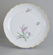 Runde Kuchenplatte, Meissen, Gebirgsflora Goldrand
