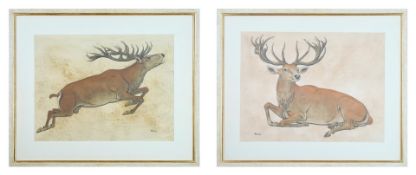 Peiner, Werner (1897-1984): Diptychon Hirsche