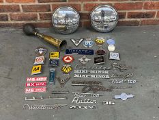 Mixed Lot of Car Badges Austin Healey Hub Caps, Brass Car Horn&nbsp;