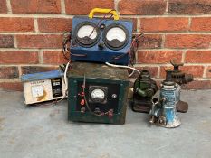 Mixed Lot Of Amp Meters and Three Vintage Bottle Jacks