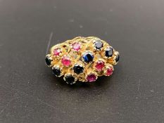 A Ruby & Sapphire, 9ct yellow gold ring