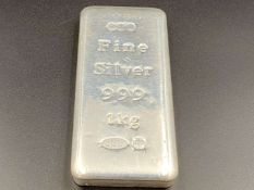 FINE SILVER, &nbsp;999/1000, 1kg Bullion Ingot.