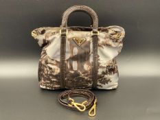 PRADA, Tessuto Temple printed nylon tote, with cross body strap,
