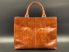 BALLY, brown crocodile embossed leather tote bag