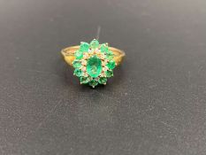 An Emerald & Diamond 9ct gold cluster ring