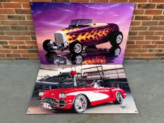 Two Aluminum Display Boards of a Hot Rod and Corvette&nbsp;
