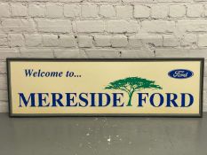 Mereside Ford, a modern framed card dealership sign,