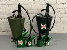 Two Castrol Forecourt Dispensers and Four Oil Pourers
