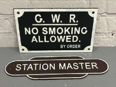 G.W.R No Smoking and Station Master Cast Iron Signs&nbsp;