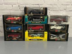 Ten 1:18 Scale Model, Jaguars, Porsche, Bugatti Etc
