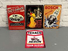 French Cafe Pressed Tin Sign and Three Reproduction Signs (4)