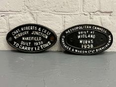 Two Cast Iron Wagon Plates Dated 1938
