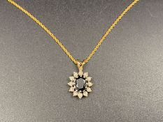 9ct sapphire and gem set pendent & rope twist chain,&nbsp;