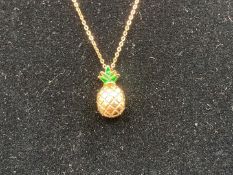 LF, Au750 necklace with enamel pineapple pendent,&nbsp;