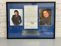 Michael Jackson & Gloria Estefan, signed contract, framed with photographs “All Proceeds to Charity”