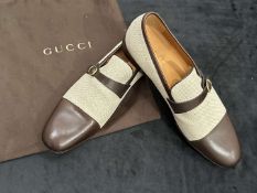 GUCCI, Beige Canvas and Brown Leather Loafers, &nbsp;