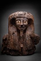 LARGE EGYPTIAN WOODEN SARCOPHAGUS MASK