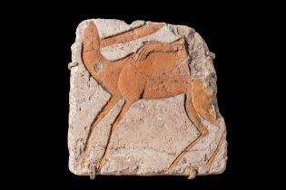 EGYPTIAN LIMESTONE TALATAT BLOCK WITH SUNK RELIEF SCENE OF ANTELOPE CAPTURE