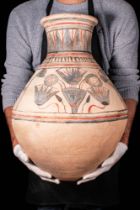 EGYPTIAN PAINTED POTTERY JAR WITH LOTUS FLOWERS, PAPYRUS STEMS AND ANKHS