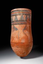 EGYPTIAN POLYCHROME TERRACOTTA VASE WITH LOTUS BLOOMS, WAS-SCEPTRE AND ANKH