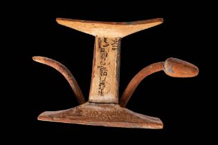 EGYPTIAN WOODEN HEADREST WITH LOTUS BUDS